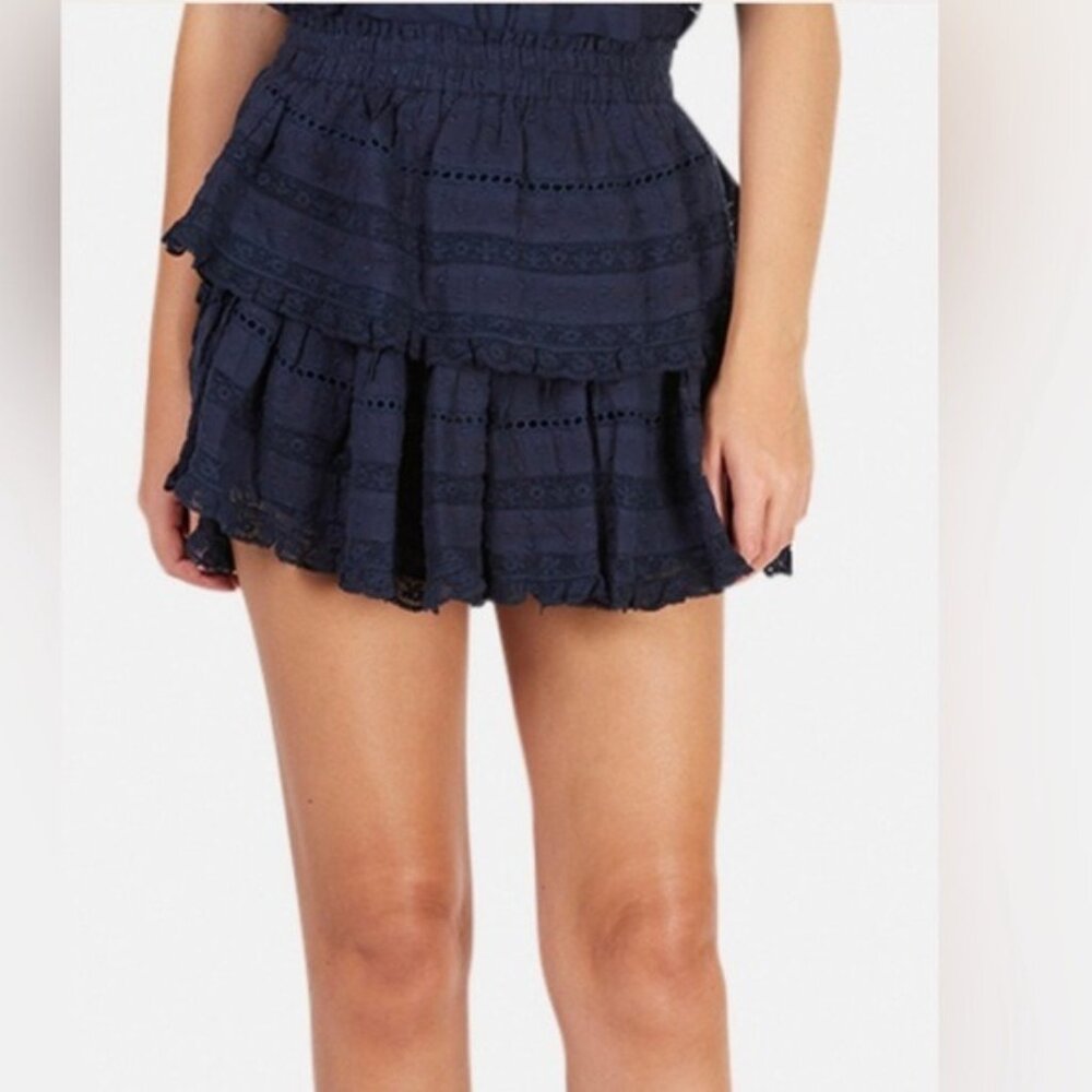 Loveshackfancy Women’s ruffled mini skirt size 3 Navy Blue Cotton